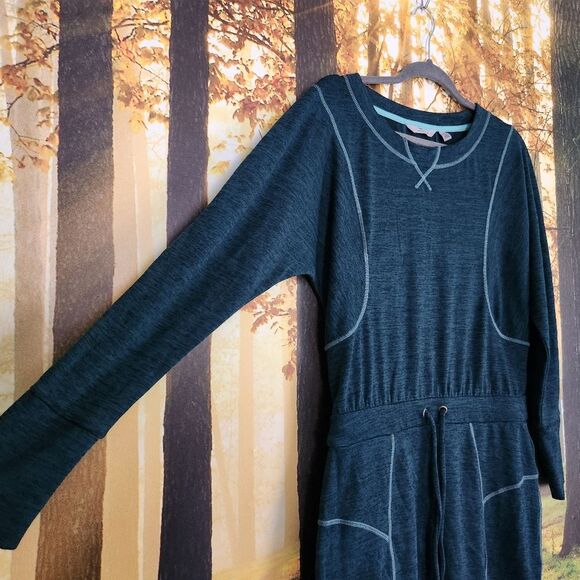 Athleta Give It Your All Small Dress Long Sleeve Drawstring Teal Pockets - Picture 2 of 13